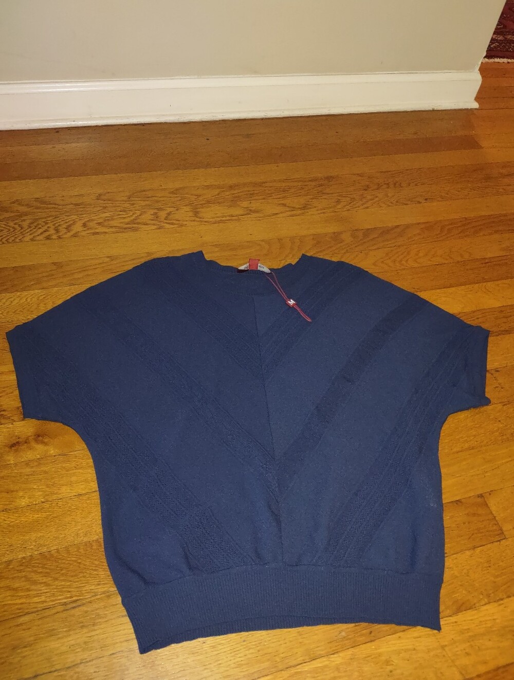 NWT Max Mara Studio navy blue short sleeve knit top geometric texture luxury Med